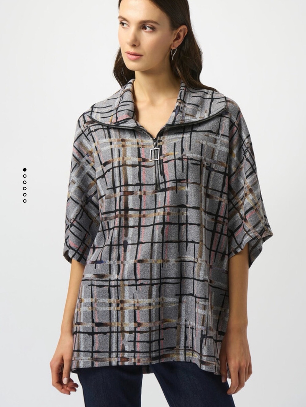 Joseph Ribkoff Gray Plaid Short-Sleeve Pullover Top Size Medium